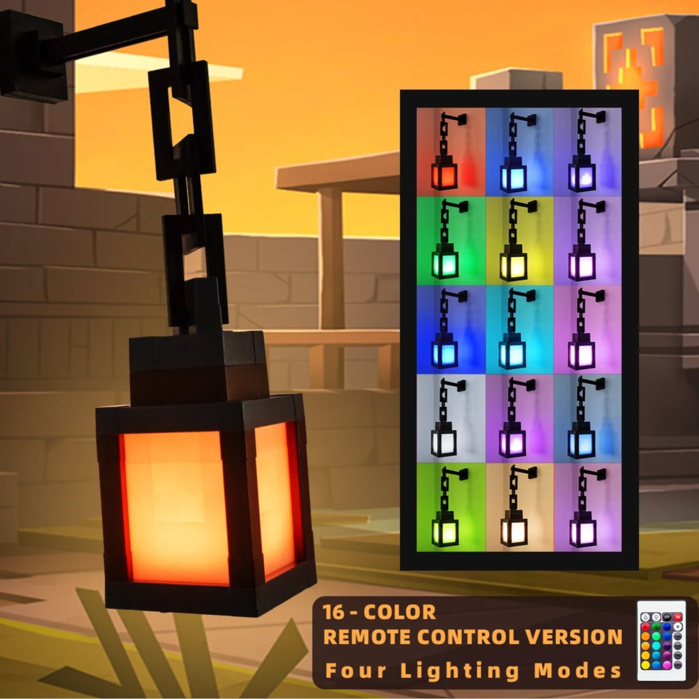 Lámpara Minecraft Pixel RGB – 16 Colores con Control Remoto