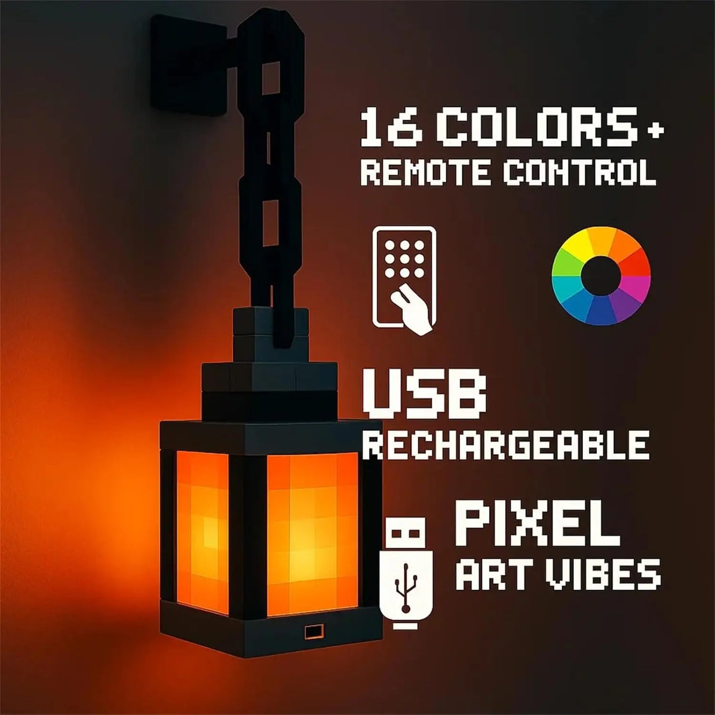 Lámpara Minecraft Pixel RGB – 16 Colores con Control Remoto