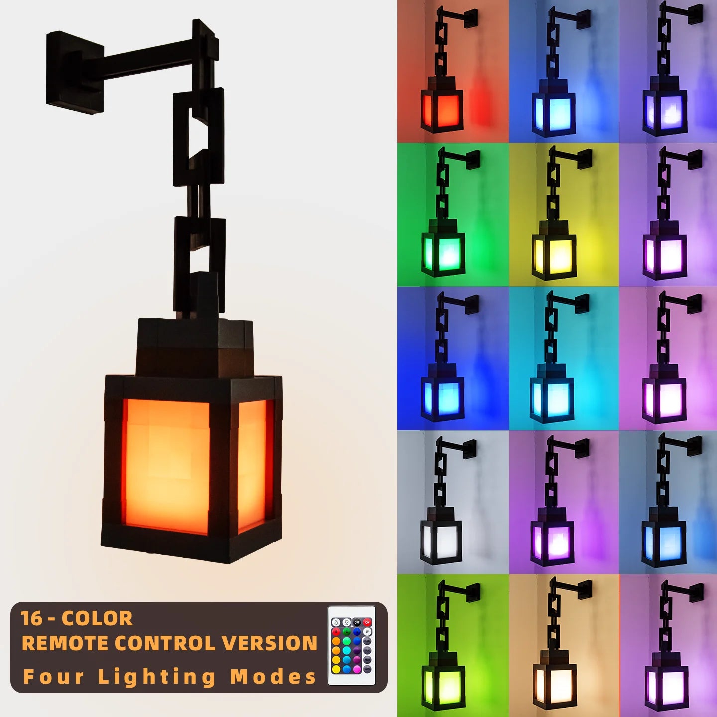 Lámpara Minecraft Pixel RGB – 16 Colores con Control Remoto